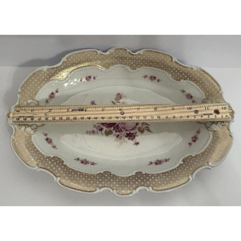 Wallendorf 1764 Oblong Rose Pink and Gold Dish Porcelain Germany 13x9 Inches - Picture 9 of 10